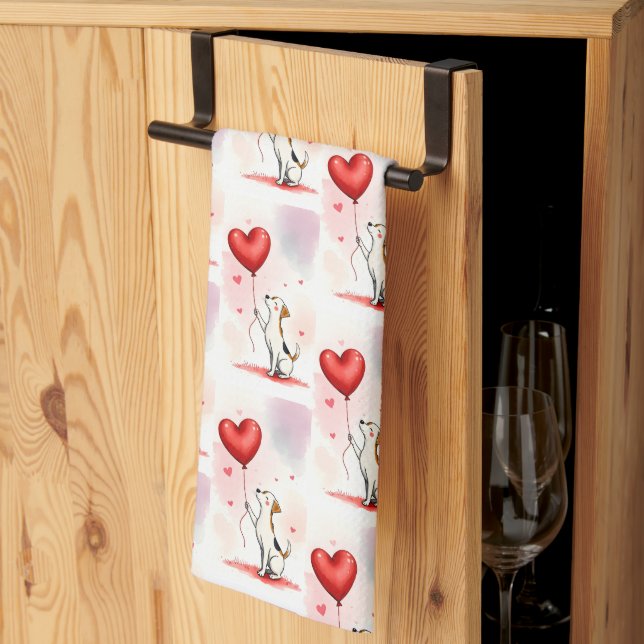Paño De Cocina Valentine' s Kitchen Hand Towel Dog Red Heart (Pliegue de tercios)