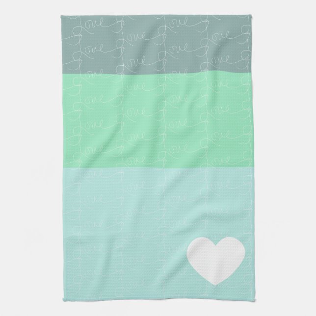 Paño De Cocina Valentines Heart-Drawn Love Blue Green (Vertical)