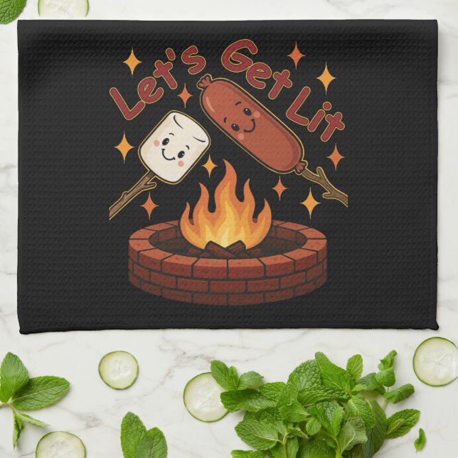 Paño De Cocina Vamos a conseguir Firepit - malvavisco y perro cal (Doblado)