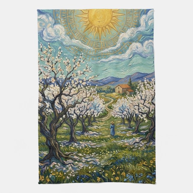 Paño De Cocina Van Gogh Style Almond Orchard Sunlit Blossom  (Vertical)
