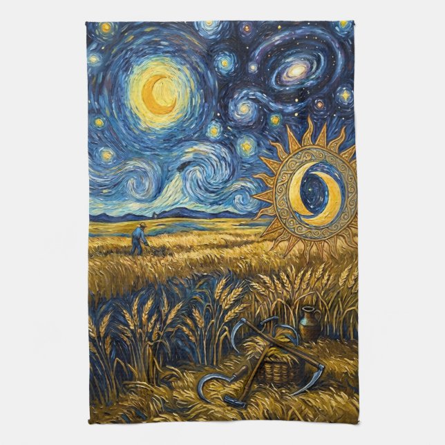 Paño De Cocina Van Gogh Style Starry Harvest Golden Wheat (Vertical)