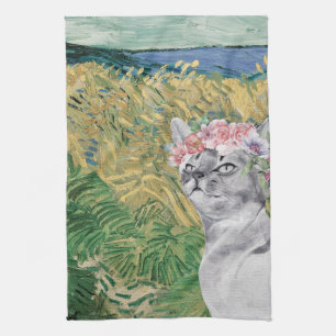 Paño De Cocina Van Gogh Wheat Field and Fancy Cat