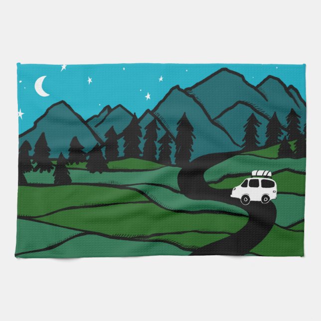 Paño De Cocina Vanlife in the Mountains Camping Moon Stars (Horizontal)