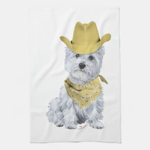 Paño De Cocina Vaquero Westie en Amarillo