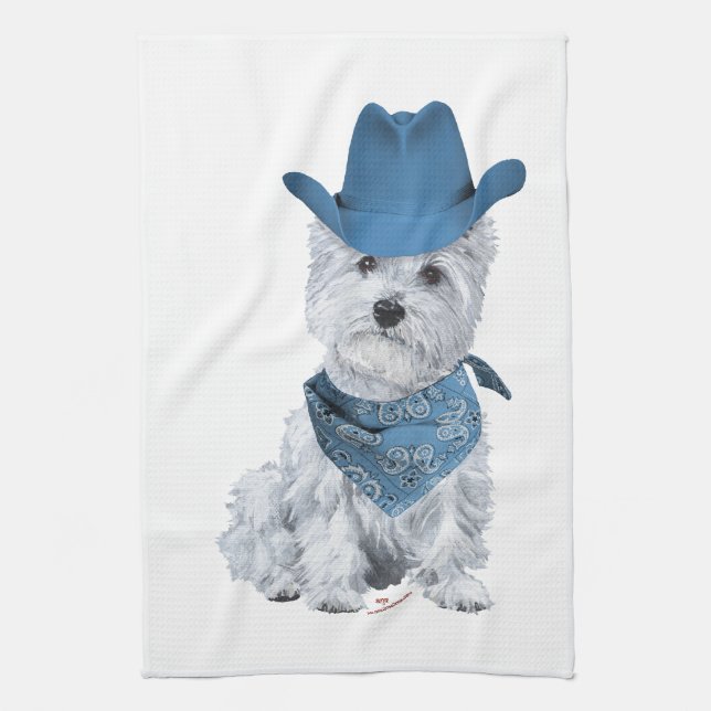Paño De Cocina Vaquero Westie en Azul (Vertical)