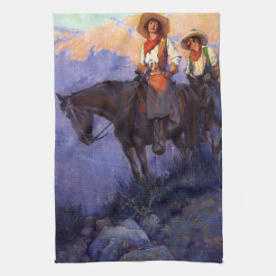 Paño De Cocina Vaqueros antiguos, hombre y mujer en caballos, And