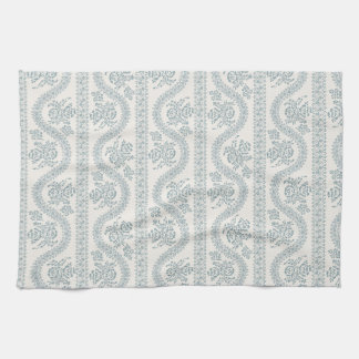 Paño De Cocina Vara de Floral Azul Pizarra con Raya, Crema