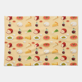 Paño De Cocina variados quesos aperitivos y pizzas mini