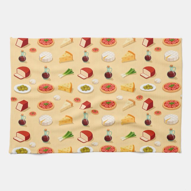 Paño De Cocina various cheeses appetizers and mini pizzas (Horizontal)