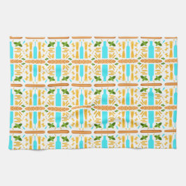 Paño De Cocina Various dry pasta shapes basil and baguettes