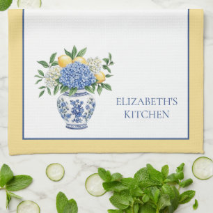 Paño De Cocina Vase Chinoiserie azul y blanco con hidrangeas