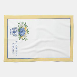 Paño De Cocina Vase Chinoiserie azul y blanco con hidrangeas