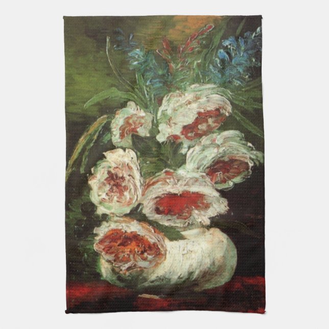Paño De Cocina Vase con peonies de Vincent van Gogh (Vertical)