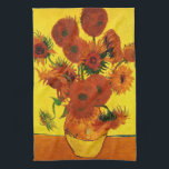Paño De Cocina Vase de la vida con 15 girasoles Vincent van Gogh<br><div class="desc">Still Life: Vase con los quince girasoles de Vincent van Gogh es un bello arte vintage post impresionismo aún vida floral pintura. Hermoso ramo de girasoles recién cortados en amarillo y naranja de un jardín de verano en plena floración. Sobre el artista: Vincent Willem van Gogh (1853-1890) fue uno de...</div>