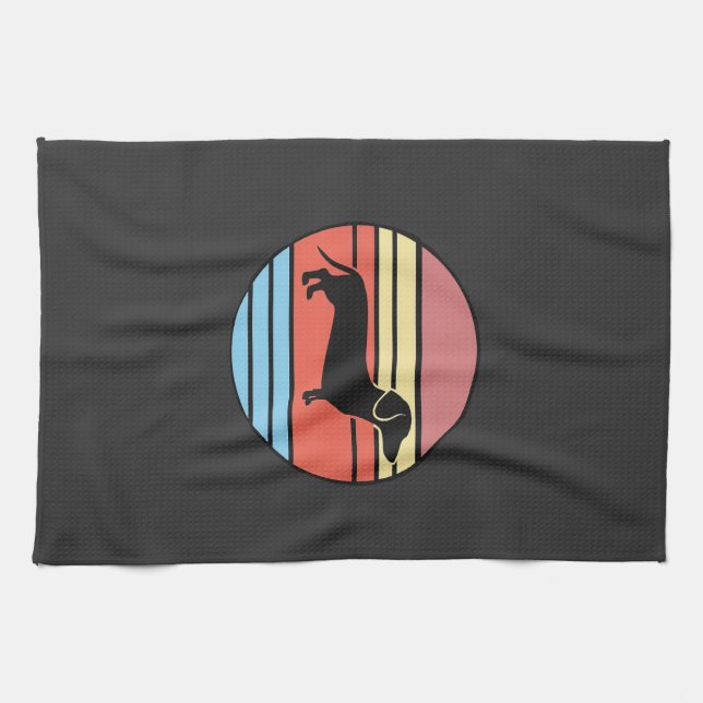 Paño De Cocina Vector puesta de sol perro salchicha retro (Horizontal)
