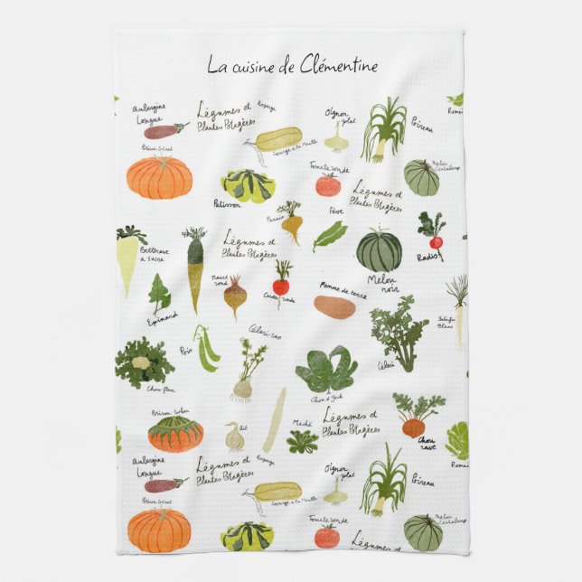 Paño De Cocina Vegan francés arte cocina acuarelas veganas (Vertical)