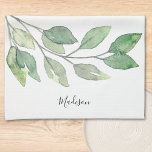 Paño De Cocina Vegetación de acuarela personalizada<br><div class="desc">Esta toalla única de cocina personalizada está decorada con plantas acuáticas y una tipografía de escritura elegante. Personalizable fácil. Hace un gran regalo de bienvenida. Acuarela original © Michele Davies.</div>