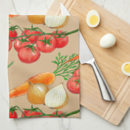 Paño De Cocina Vegetales de acuarela de taupe rústico de granja