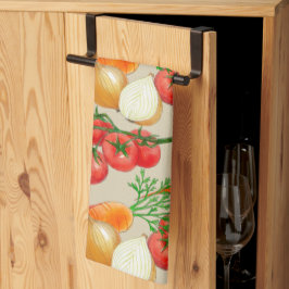 Paño De Cocina Vegetales de acuarela de taupe rústico de granja