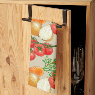 Paño De Cocina Vegetales de acuarela de taupe rústico de granja