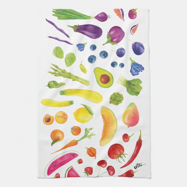 Paño De Cocina Vegetales de arcoiris acuarelas en la garganta del (Vertical)