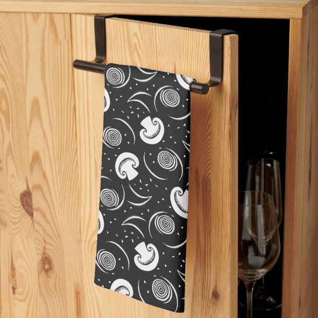 Paño De Cocina Vegetales de patrón de hongos blancos y negros (Pliegue de tercios)