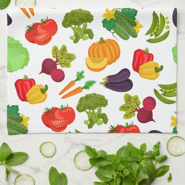 Paño De Cocina Vegetales Patrón Vegetal sin costura (Doblado)