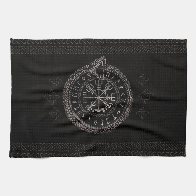 Paño De Cocina Vegvisir con Ouroboros y las runas (Horizontal)
