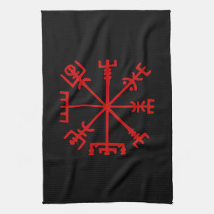 Paño De Cocina Vegvísir Rojo Sangre (Vegvísir Viking Compass)