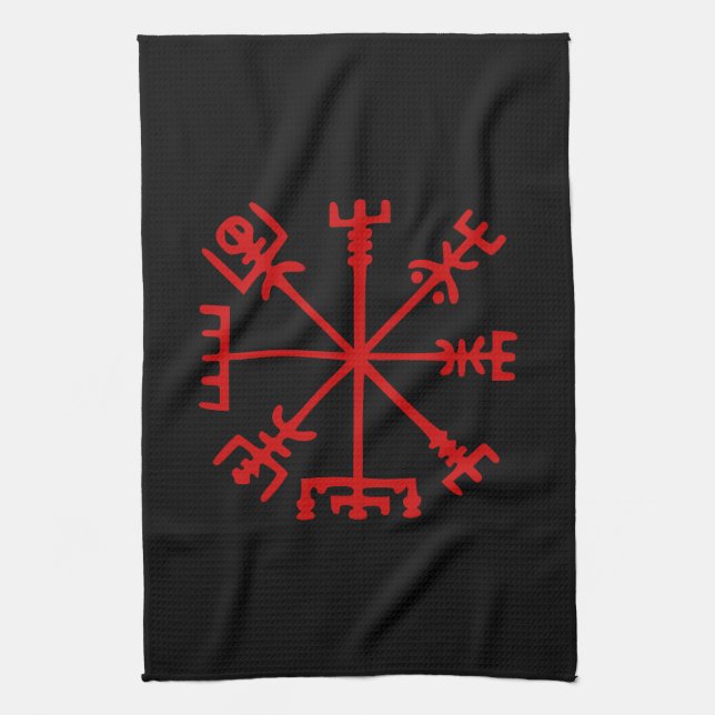 Paño De Cocina Vegvísir Rojo Sangre (Vegvísir Viking Compass) (Vertical)