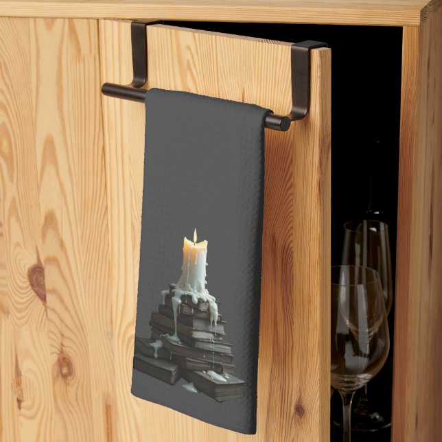 Paño De Cocina Velas góticas de Halloween y libros (Pliegue de tercios)