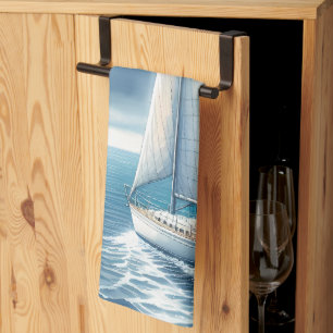 Paño De Cocina Velero Solitario Horizonte Azul