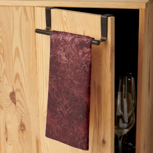 Paño De Cocina Velvety Henna Damask   Grunge con angustia roja