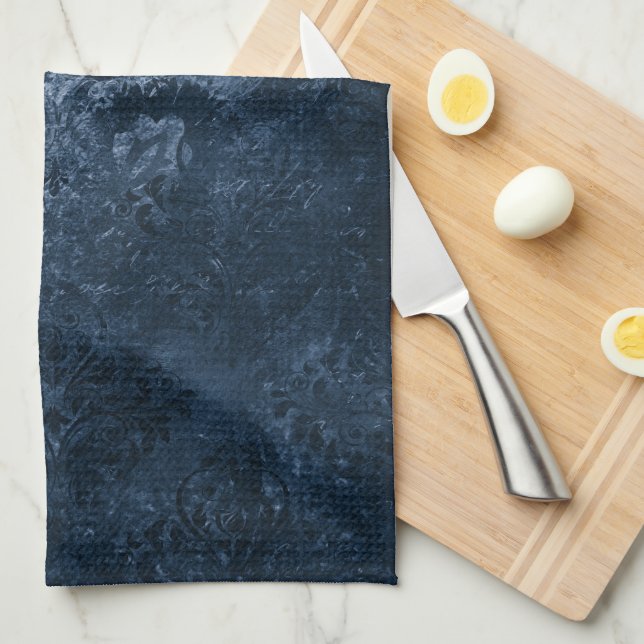Paño De Cocina Velvety Navy Damask | Barroco azul oscuro (Doblado Cuarto)
