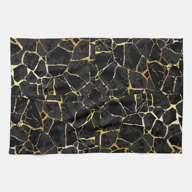 Paño De Cocina Vena de oro Kintsugi negro (Horizontal)