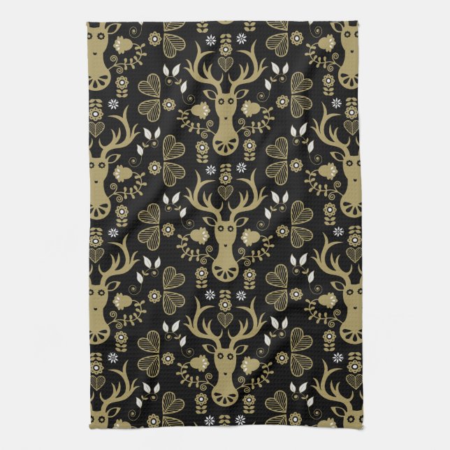 Paño De Cocina Venado de arte popular escandinavo moderno (Vertical)