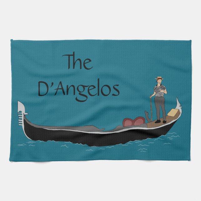 Paño De Cocina Venecia, Italia Gondola y Gondolier Azul Verde azu (Horizontal)