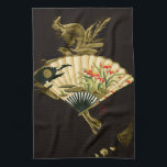 Paño De Cocina Ventilador oriental con borde horizonte<br><div class="desc">Pintado de un ventilador oriental con un diseño floral. El fondo negro permite que los colores del ventilador salgan de la impresión. ¡Cuelga esto en tu pared y disfruta!</div>