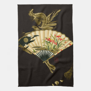 Paño De Cocina Ventilador oriental con un diseño floral