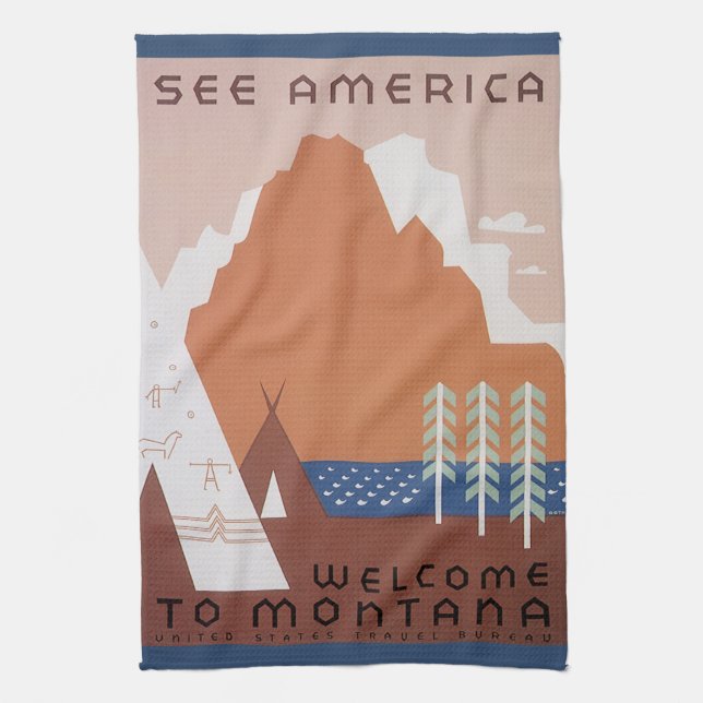 Paño De Cocina Ver América Bienvenidos a Montana, Viajes de época (Vertical)