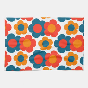 Paño De Cocina Verano Botánico Floral Azul Naranja Rojo