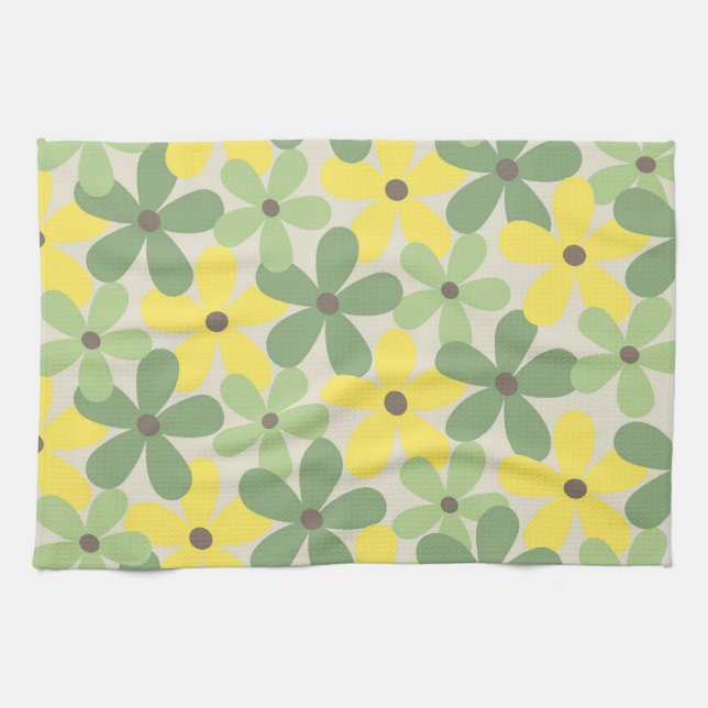 Paño De Cocina Verano Botánico Floral Tropical Amarillo Verde (Horizontal)