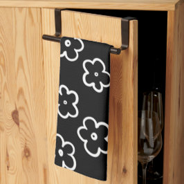 Paño De Cocina Verano Botánico Floral Tropical Blanco y Negro