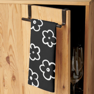 Paño De Cocina Verano Botánico Floral Tropical Blanco y Negro