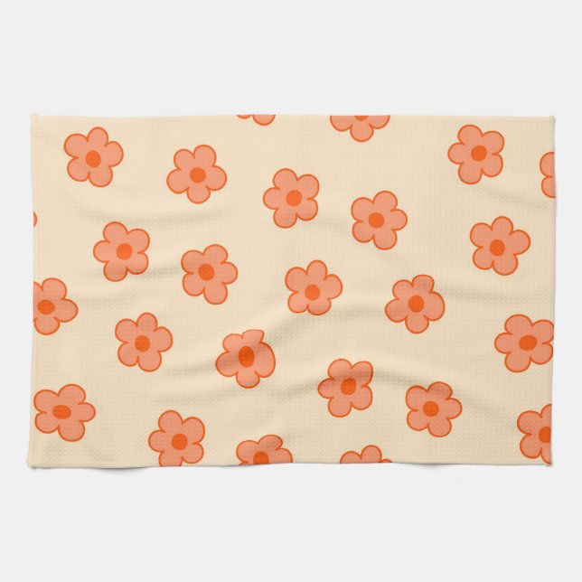 Paño De Cocina Verano Botánico Floral Tropical Naranja Peach (Horizontal)
