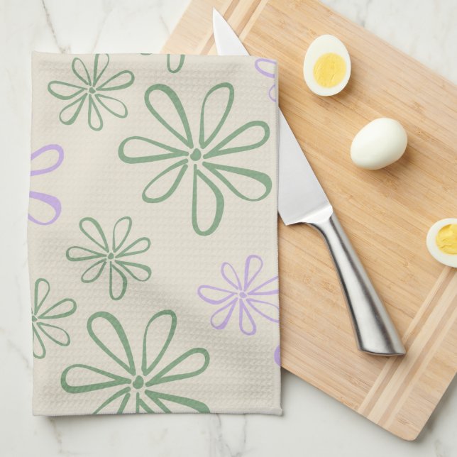 Paño De Cocina Verano Botánico Floral Verde Púrpura Tropical (Doblado Cuarto)