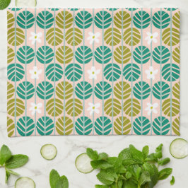 Paño De Cocina Verano retro verde y rosado rayado floral