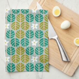 Paño De Cocina Verano retro verde y rosado rayado floral