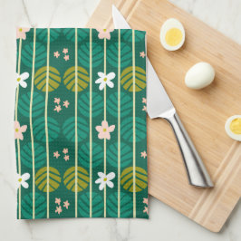 Paño De Cocina Verano retro verde y rosado rayado floral