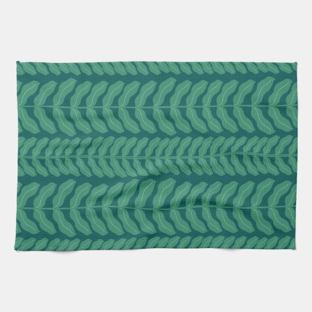 Paño De Cocina Verdant Whimsy Leaves - Azul (Horizontal)